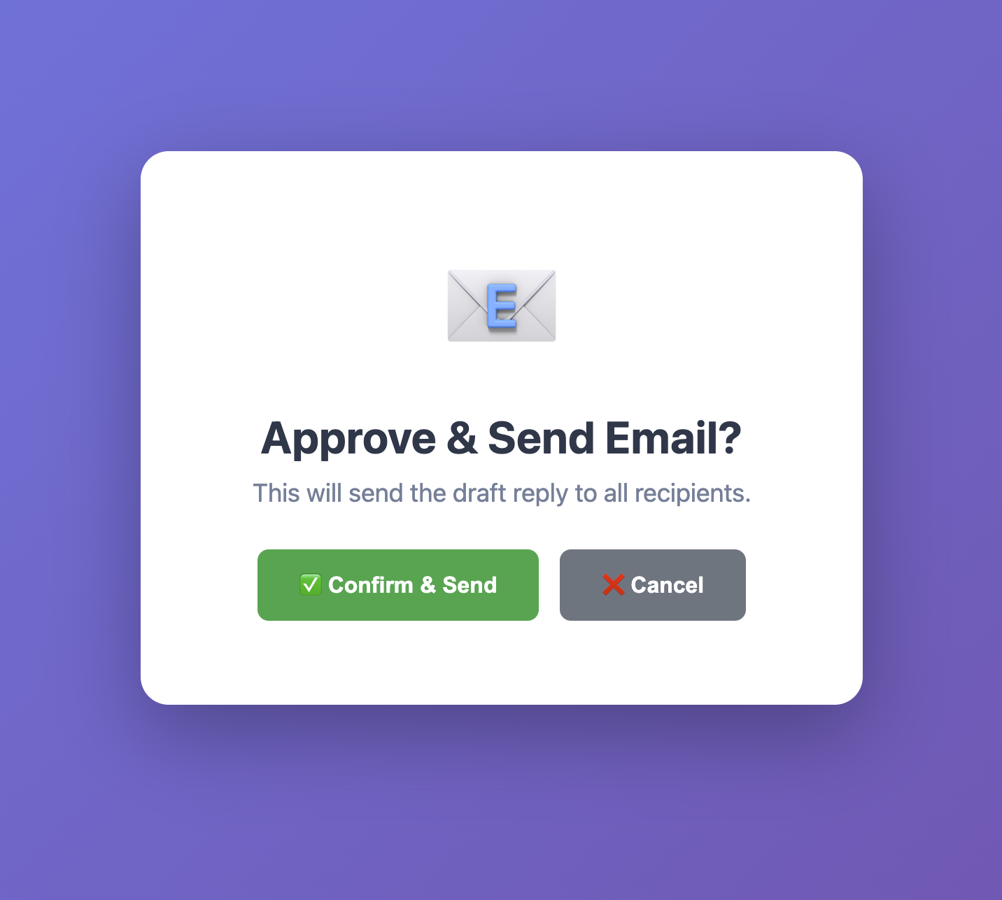 Confirmation screen preventing accidental email sends